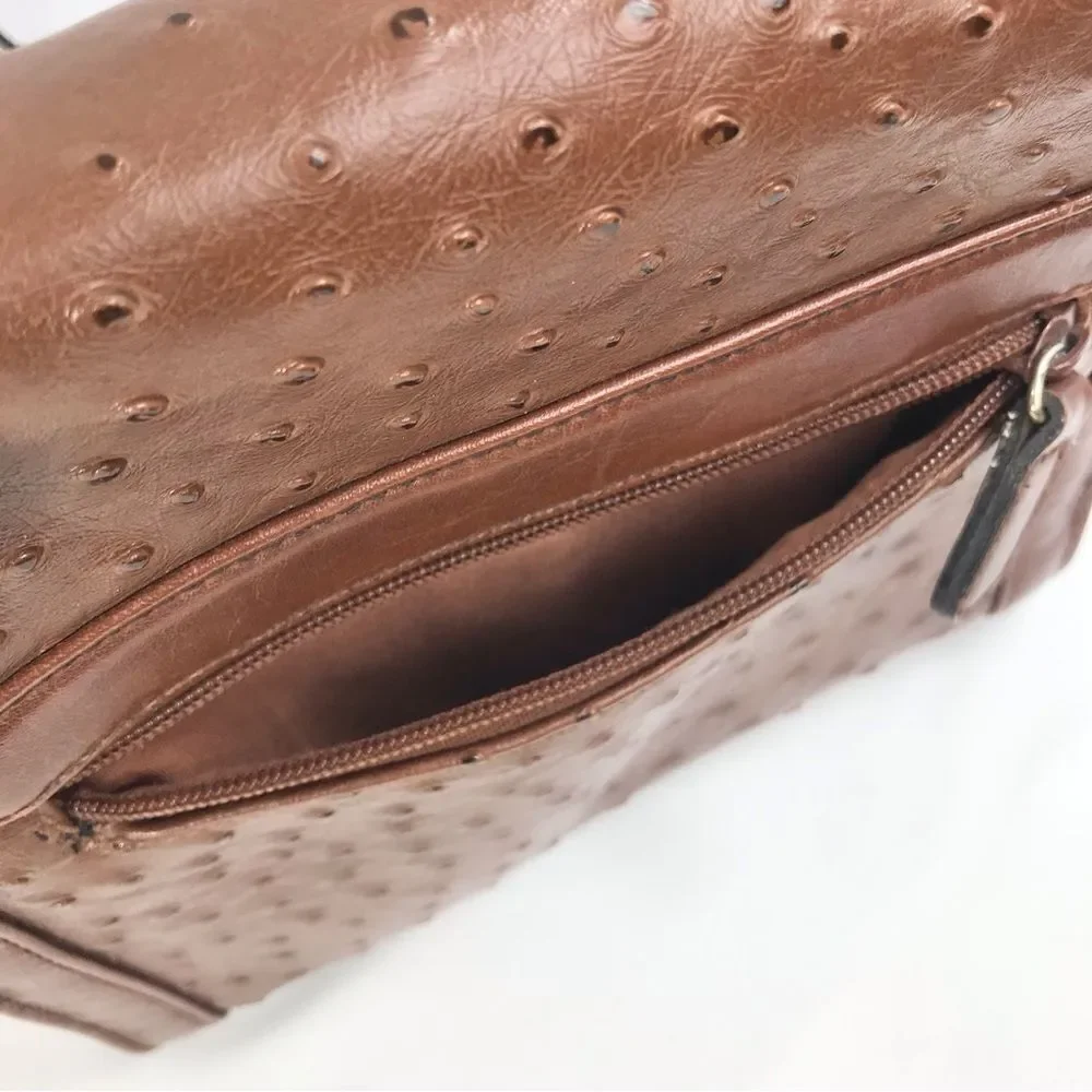 Carryland Brown Faux Ostrich Leather Flap Closure Retro Classic Shoulder Bag